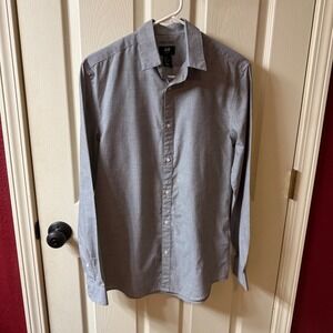 H&M Easy Iron Slim Fit‎ Men Dress Shirt Gray Size S Long Sleeve Button Up